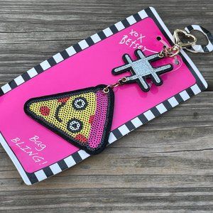 Betsey Johnson Keychain Pizza Slice Bag Bling Keys